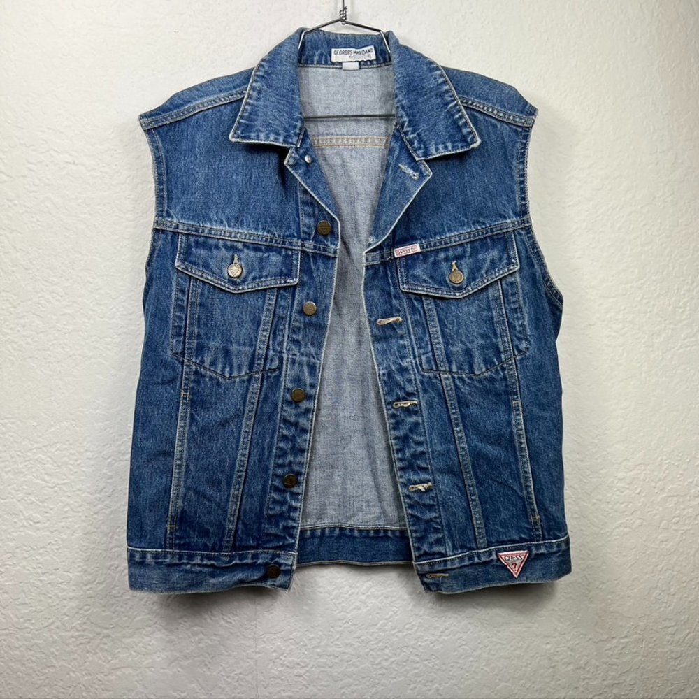 Guess Denim Sleeveless Trucker Vest in Blue